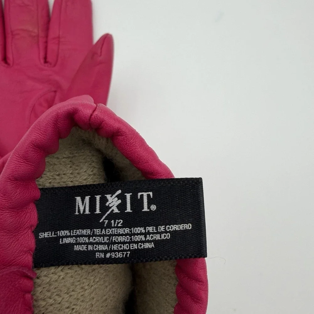 Vintage Mixit Leather gloves pink womens biker barbie Lined JCPenny size 7.5